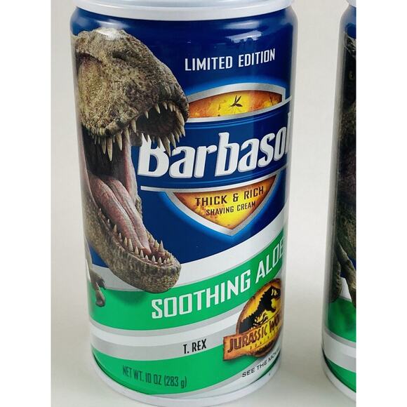 Set 2 Jurassic World Dominion Limited Edition Barbasol Shaving Cream Can T-REX - Picture 2 of 6
